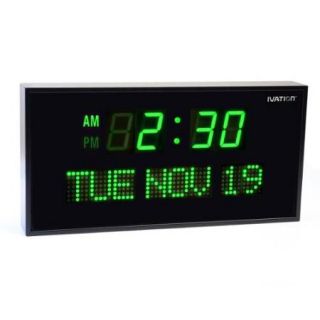 Ivation Big Digital Green LED Clock with Day and Date  Shelf or Wall Mount (12 inch)