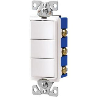 Cooper Wiring Devices 15 Amp Three Single Pole Combination Decorator Light Switch   White 7729W SP