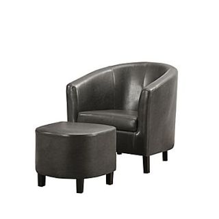 Monarch Specialties Inc. I 8054 Leather Look Accent Chair and Ottoman, Charcoal Gray