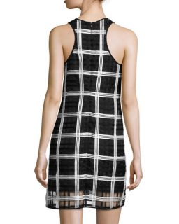 Milly Sleeveless Grid Pattern Organza Shift Dress