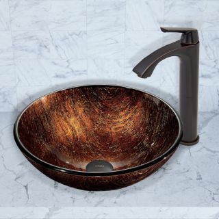 Vigo Kenyan Twilight Glass Vessel Bathroom Sink and Linus Faucet Set