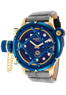 Men's Russian Diver Mechanical Grey and Black Leather Blue Dial