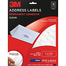 3M Clear Inkjet Address Labels 1 x 2 58  Pack Of 300