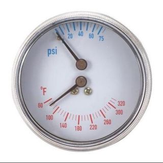 4CFC5 Boiler Gauge,Round,0 75 PSI,60 to 320 F