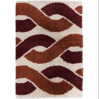 7.75' x 11.15' Interlocked Roots Clay Brown and Bold Mahogany Plush Pile Area Throw Rug