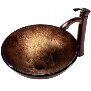 VIGO Industries VGT152 Bathroom Sink, Russet Glass Vessel Sink & Faucet Set   Oil Rubbed Bronze
