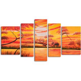 My Art Outlet African Sunset 5 Piece Original Painting on Wrapped