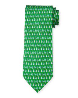 Salvatore Ferragamo Sailboat Print Silk Tie, Green
