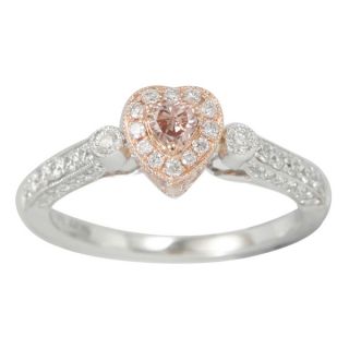 Suzy Levian 18k Gold 4/5ct TDW Brown Pink and White Diamond Heart Ring