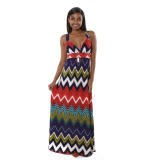 Hadari Womens Multi colored Tribal V Neck Maxi Dress  