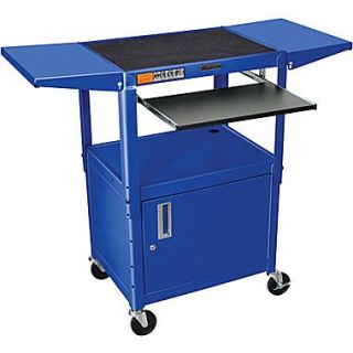Luxor Steel Adjustable Height AV Cart W/Pullout, Cabinet, Drop Leaf Shelves, Royal Blue
