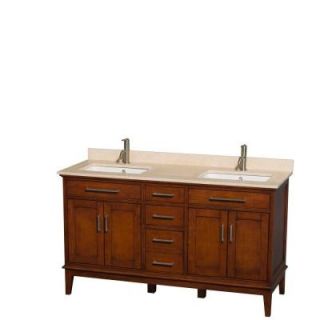 Wyndham Collection Hatton 60 in. Double Vanity in Light Chestnut with Marble Vanity Top in Ivory and Square Sinks WCV161660DCLIVUNSMXX