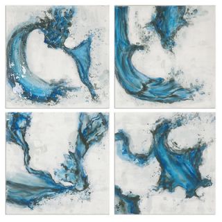 Swirls in Blue Abstract 4 Piece Painting on Canvas Set by Uttermost