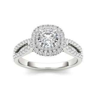 De Couer 14k White Gold 1 1/5ct TDW Diamond Halo Side Stone Ring (H I