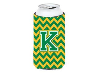 Letter K Chevron Green and Gold Tall Boy Beverage Insulator Hugger CJ1059 KTBC