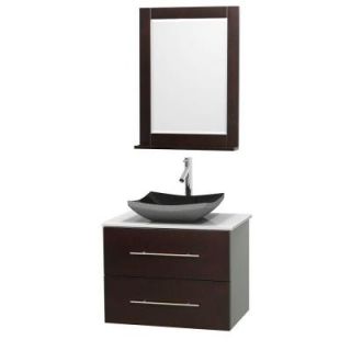 Wyndham Collection Centra 30 in. Vanity in Espresso with Solid Surface Vanity Top in White, Black Granite Sink and 24 in. Mirror WCVW00930SESWSGS1M24