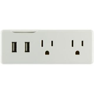 GE Eye Indicator 2 AC Outlet and 2 USB Port 2.1 Amp Power Station Tap   White 25337