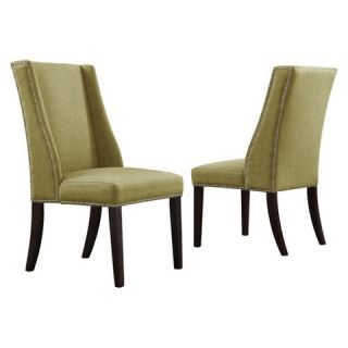 Harlow Wingback Linen Dining Chair with Nailheads   Chartreuse (Set of
