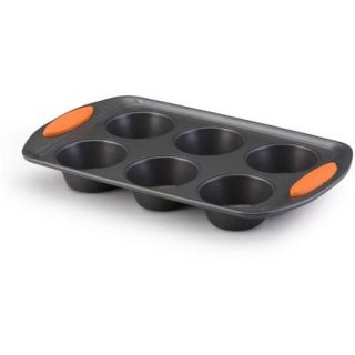 Rachael Ray Yum o Nonstick Bakeware 6 Cup Oven Lovin’ Cups Muffin Pan, Gray with Orange Handles