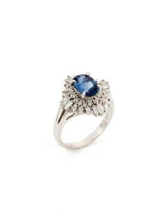Estate Platinum, Diamond, & Sapphire Geometric Ring by Estate Jewelry