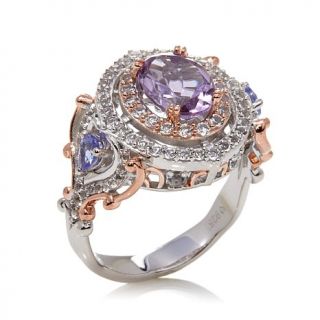 Victoria Wieck Pink Amethyst and Topaz Double Frame 2 Tone Ring   7770999