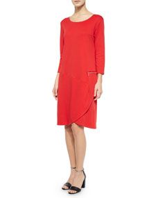 Joan Vass 3/4 Sleeve Shift Dress W/ Zipper Detail