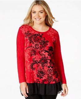 Style & Co. Plus Size Printed Contrast Hem Top, Only at   Tops