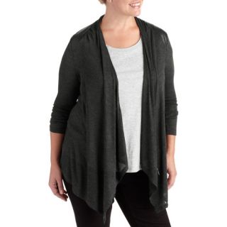 French Laundry Women's Plus Size Flyaway Knit Cardigan with Faux Leather Details