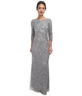 adrianna papell long sequin dress w cap sleeves grey