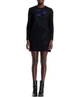 Stella McCartney Embroidered Wool Blend Shift Dress, Black/Multi