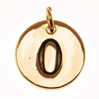 Lead Free Pewter, Round Number Charm '0' 13mm, 1 Piece, Gold Plated