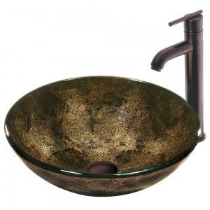 VIGO Industries VGT129 Bathroom Sink, Sintra Glass Vessel Sink & Faucet Set   Oil Rubbed Bronze