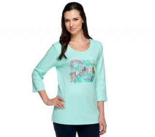 Quacker Factory Secret Garden Embroidered 3/4 Sleeve T shirt —
