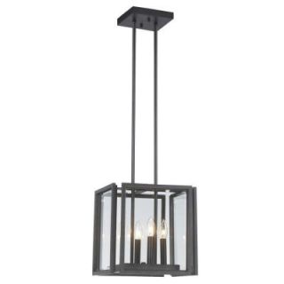 World Imports 4 Light Oxide Bronze Pendant with Panel Glass Shade ES1568OBP