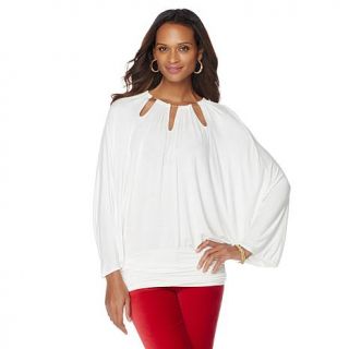 DG2 by Diane Gilman Keyhole Neckline Peasant Top with Chain Accents   7847208