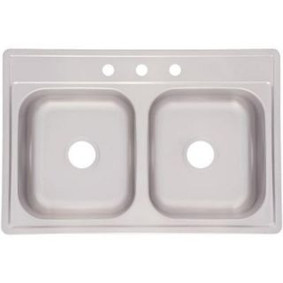 FrankeUSA Top Mount Stainless Steel 33x22x6 3 Hole Double Bowl Kitchen Sink FDS603NB