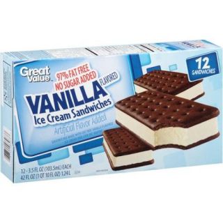 Great Value 97% Fat Free Sugar Free Vanilla Flavored Ice Cream Sandwiches, 3.5 fl oz, 12 count