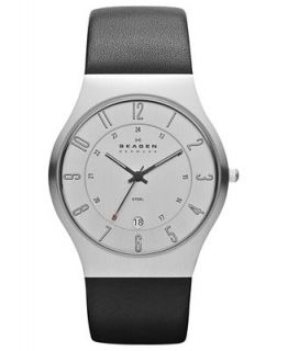 Skagen Watch, Mens Black Leather Strap 37mm 233XXLSLC   Watches