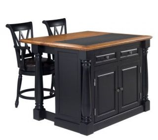 Home Syles Monarch Kitchen Island w/Granite Top& Two Stools —