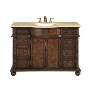 stufurhome Amelia 48 in. Vanity in Dark Cherry with Marble Vanity Top in Travertine with White Under Mount Sink GM 5116 48 TR