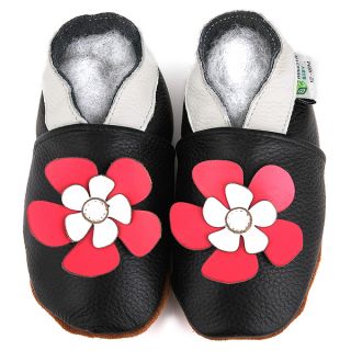 Black Hawaii Flower Soft Sole Leather Slip On Baby Shoes   13945571