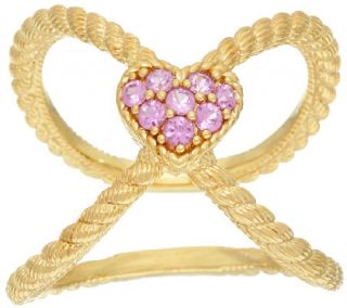 Judith Ripka Sterling & 14K Clad Pink Sapphire Heart X Ring —