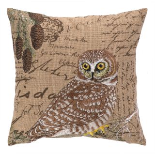 Peking Handicraft Owl Embroidered Burlap Throw Pillow