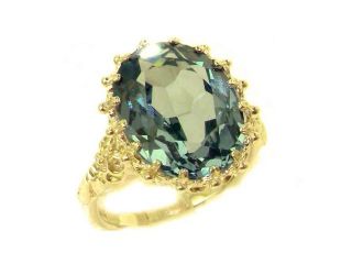 Luxury Solid Yellow 9K Gold Large 16x12mm Oval 10ct Synthetic Aquamarine Ring   Size 5.5   Finger Sizes 5 to 12 Available