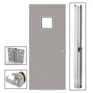 L.I.F Industries 36 in. x 80 in. Gray Flush Steel Vision Light Commercial Door Unit with Hardware UKV3680R