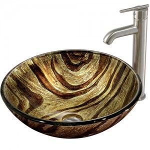 VIGO Industries VGT161 Bathroom Sink, Zebra Glass Vessel Sink & Faucet Set   Brushed Nickel