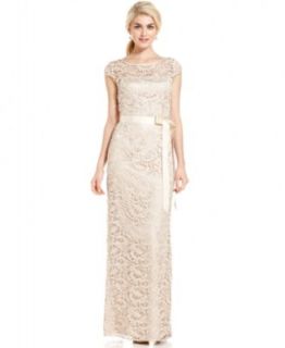 Adrianna Papell Cap Sleeve Illusion Lace Gown