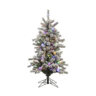 Vickerman 4 ft Pre Lit Fir Flocked Slim Artificial Christmas Tree with Multicolor LED/Incandescent Lights