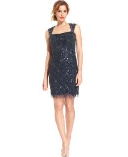 Adrianna Papell Cap Sleeve Illusion Beaded Sheath