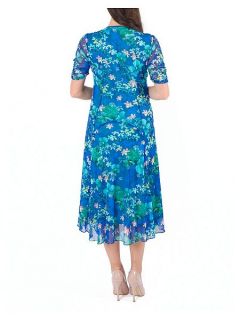 Chesca Plus Size Floral Print Mesh Dress Blue Multi